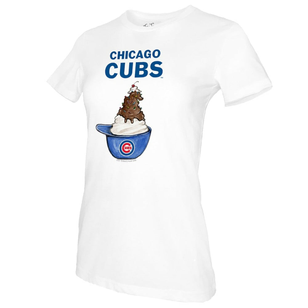 White Chicago Cubs Tiny Turnip Women's Sundae Helmet T-Shirt