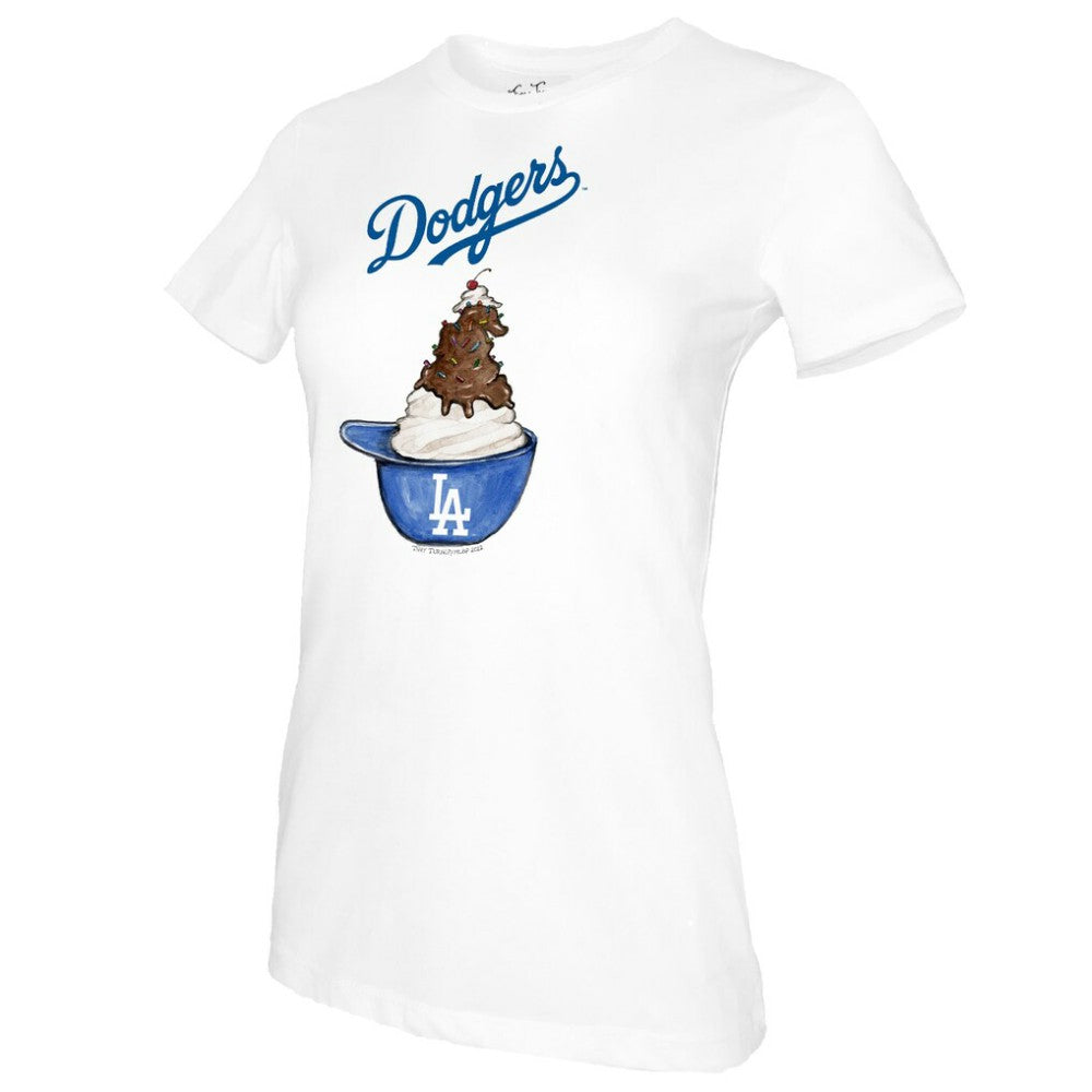 White Los Angeles Dodgers Tiny Turnip Women's Sundae Helmet T-Shirt