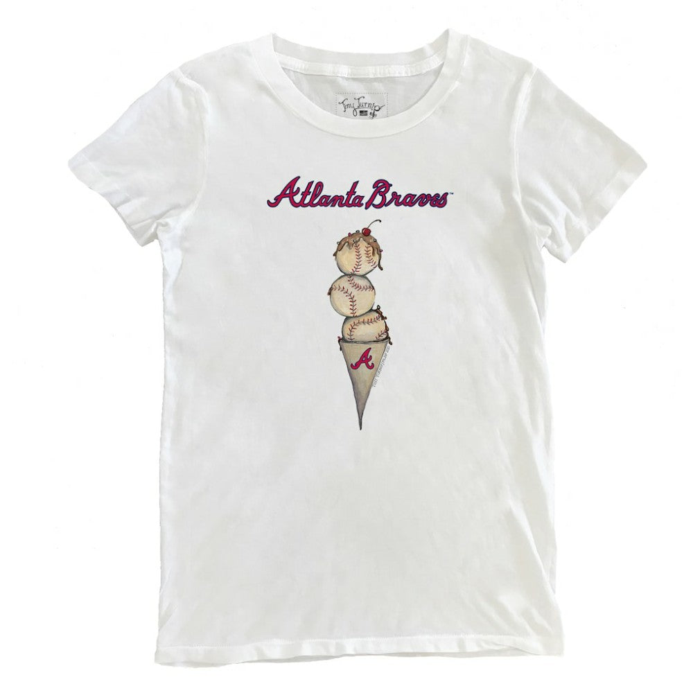 White Atlanta Braves Tiny Turnip Women's Triple Scoop T-Shirt