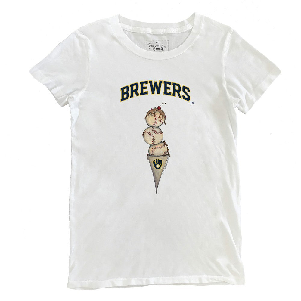 White Milwaukee Brewers Tiny Turnip Women's Triple Scoop T-Shirt