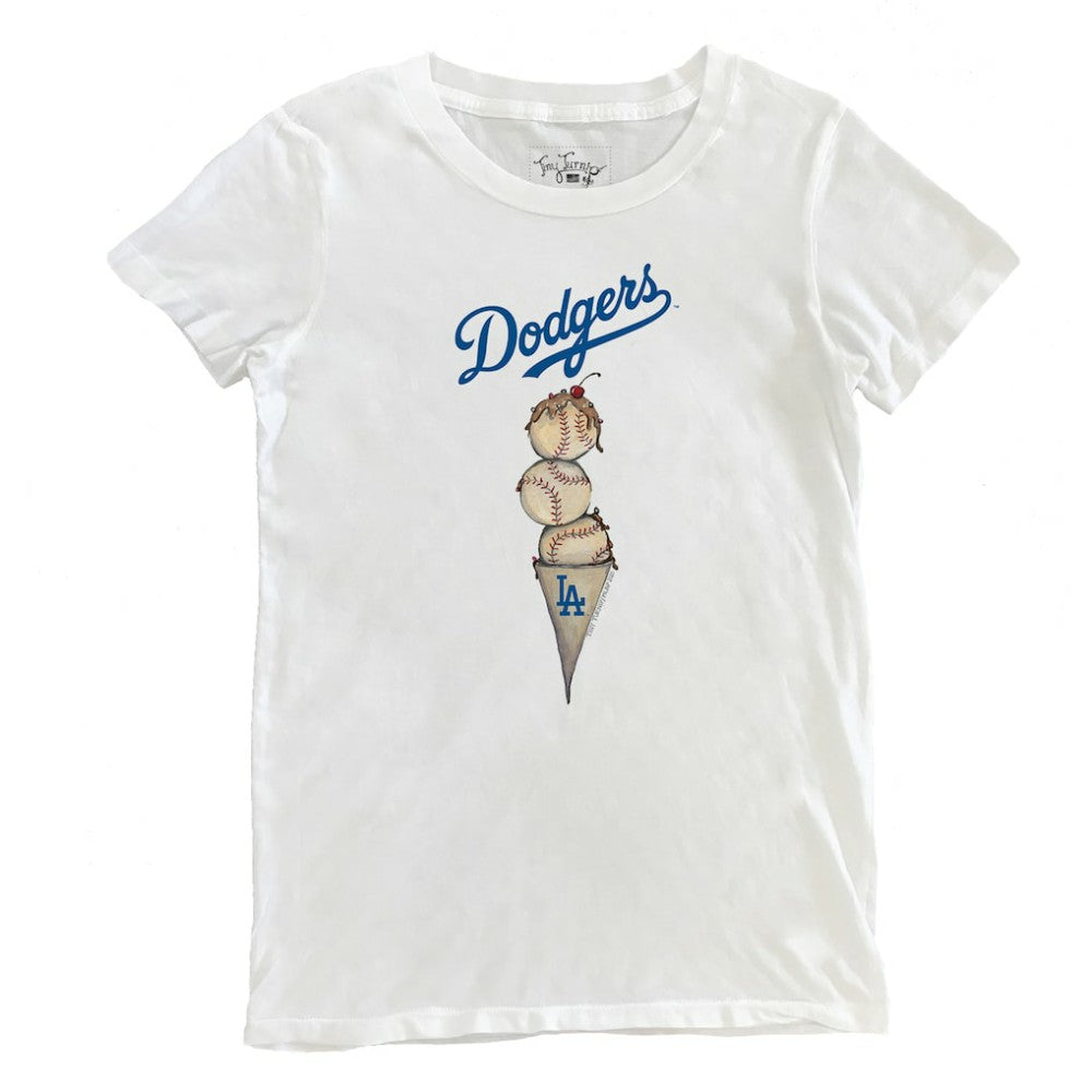 White Los Angeles Dodgers Tiny Turnip Women's Triple Scoop T-Shirt