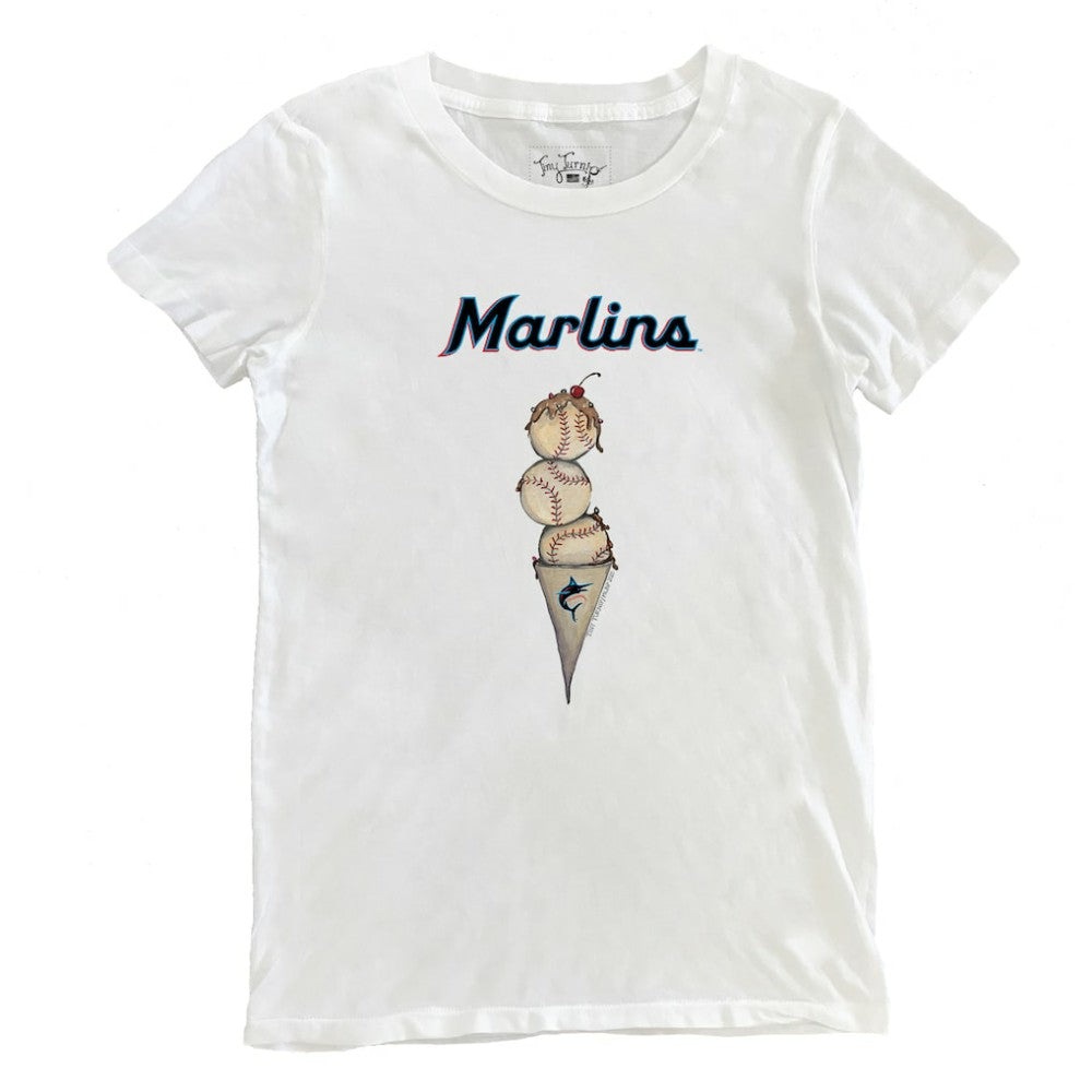 White Miami Marlins Tiny Turnip Women's Triple Scoop T-Shirt