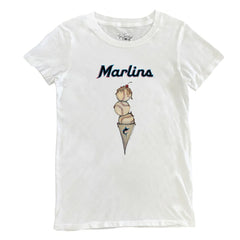White Miami Marlins Tiny Turnip Women's Triple Scoop T-Shirt