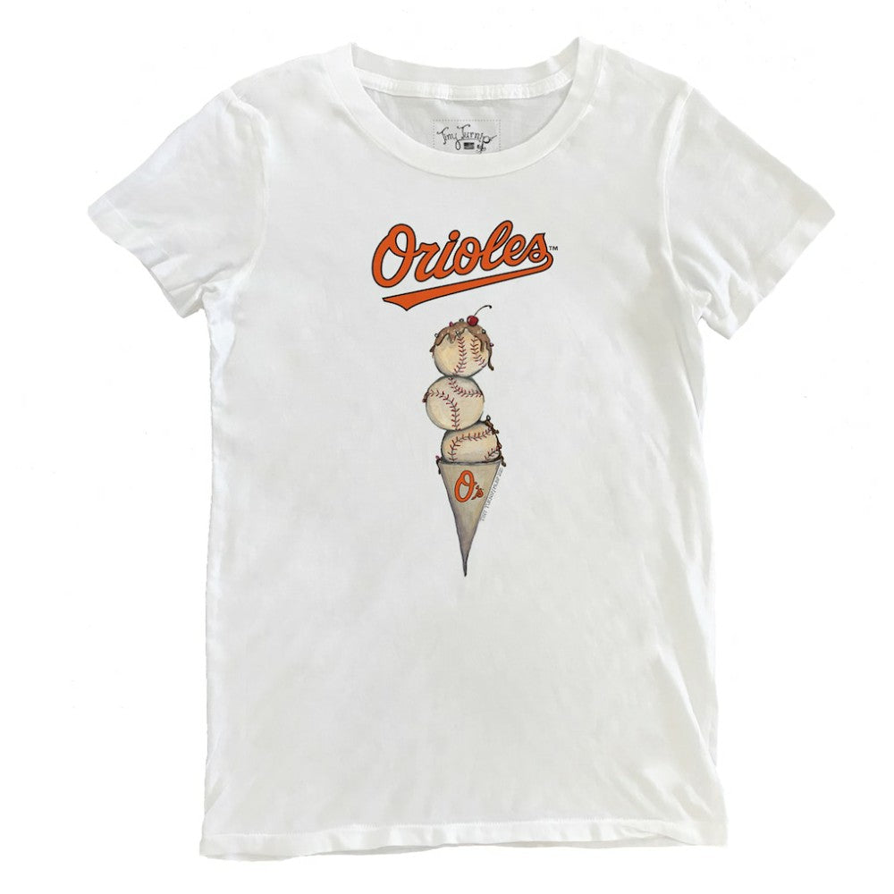 White Baltimore Orioles Tiny Turnip Women's Triple Scoop T-Shirt