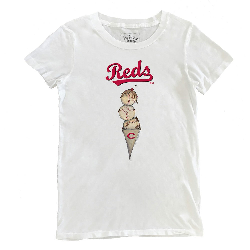 White Cincinnati Reds Tiny Turnip Women's Triple Scoop T-Shirt