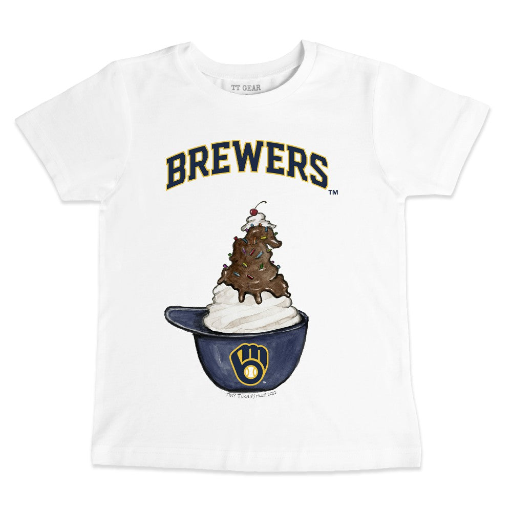White Milwaukee Brewers Tiny Turnip Youth Sundae Helmet T-Shirt