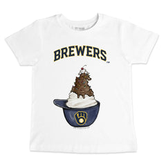 White Milwaukee Brewers Tiny Turnip Youth Sundae Helmet T-Shirt
