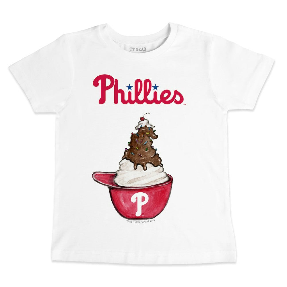 White Philadelphia Phillies Tiny Turnip Youth Sundae Helmet T-Shirt