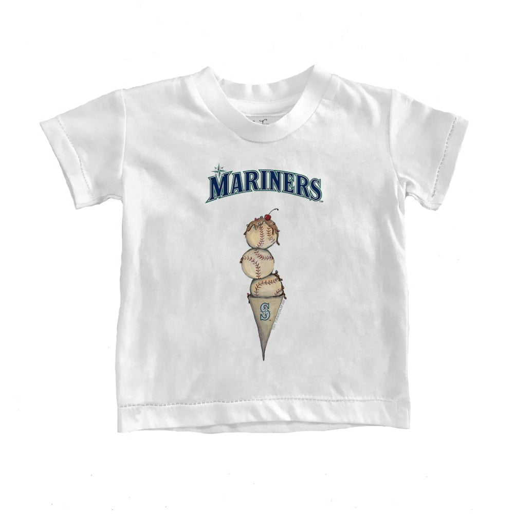 White Seattle Mariners Tiny Turnip Youth Triple Scoop T-Shirt