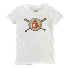 White Baltimore Orioles Tiny Turnip Women's Baseball Crossbats T-Shirt