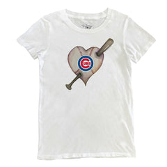 White Chicago Cubs Tiny Turnip Women's Heart Bat T-Shirt