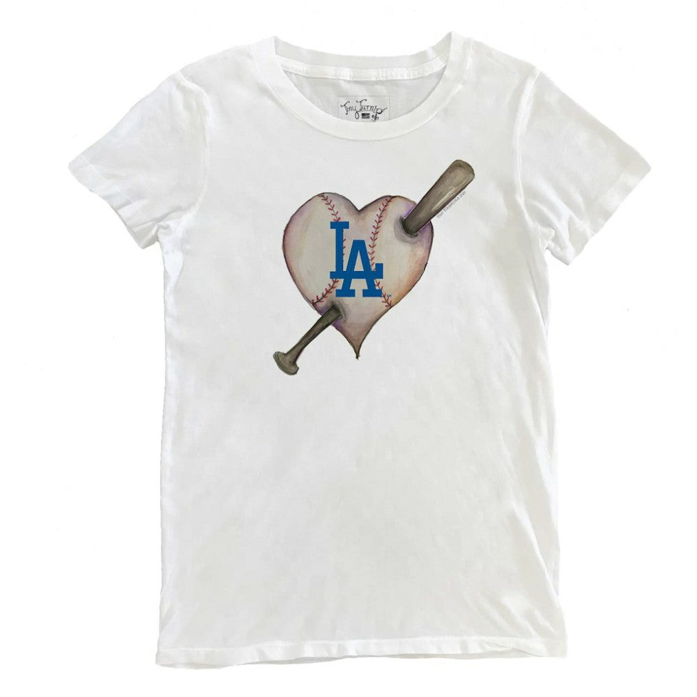 White Los Angeles Dodgers Tiny Turnip Women's Heart Bat T-Shirt