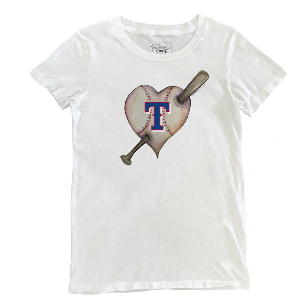 White Texas Rangers Tiny Turnip Women's Heart Bat T-Shirt