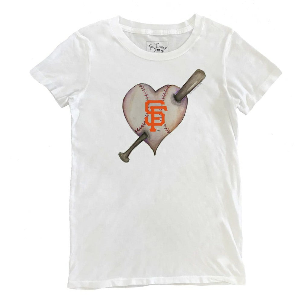 White San Francisco Giants Tiny Turnip Women's Heart Bat T-Shirt
