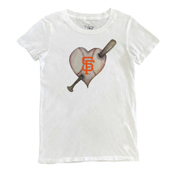 White San Francisco Giants Tiny Turnip Women's Heart Bat T-Shirt