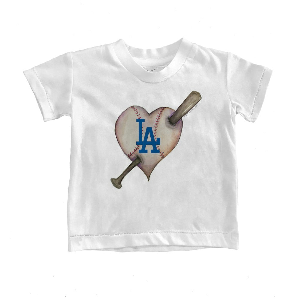 White Los Angeles Dodgers Tiny Turnip Youth Heart Bat T-Shirt