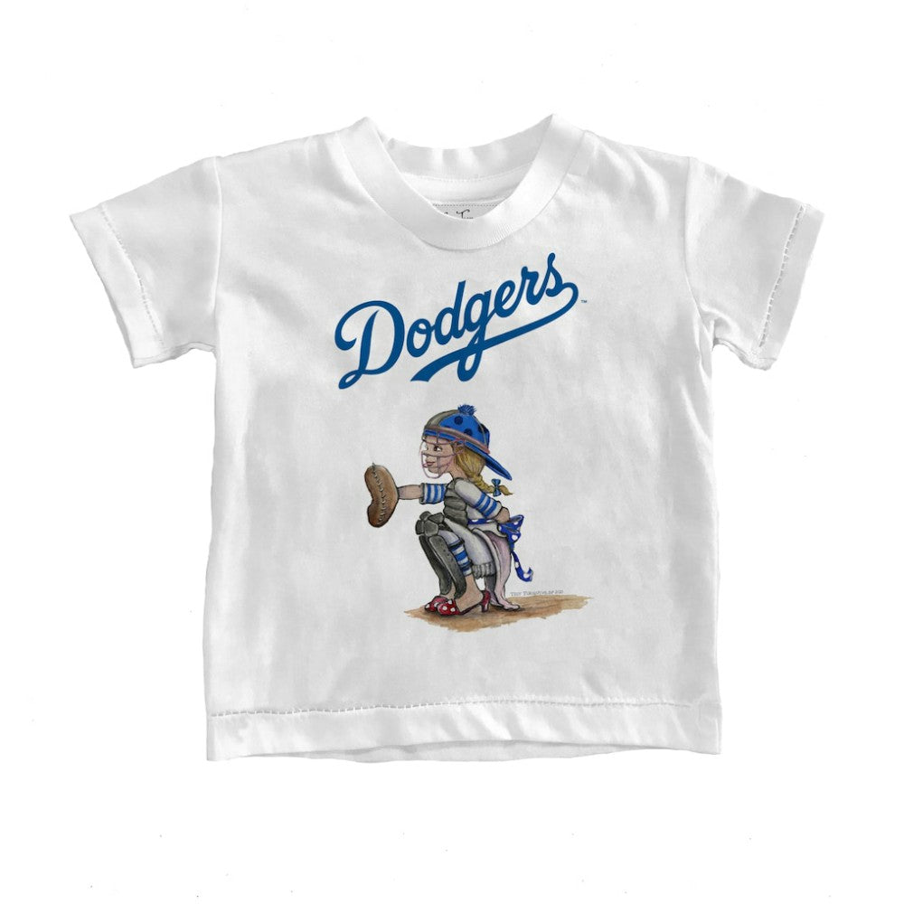 White Los Angeles Dodgers Tiny Turnip Youth Kate the Catcher T-Shirt