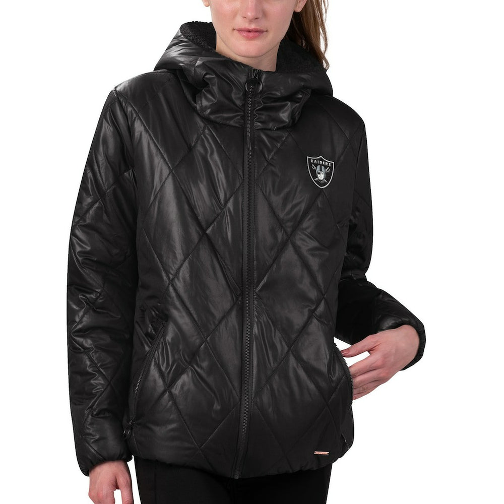 MSX by Michael Strahan Women's Charlotte Full-Zip Hoodie Puffer Jacket - Las Vegas Raiders Hoodies