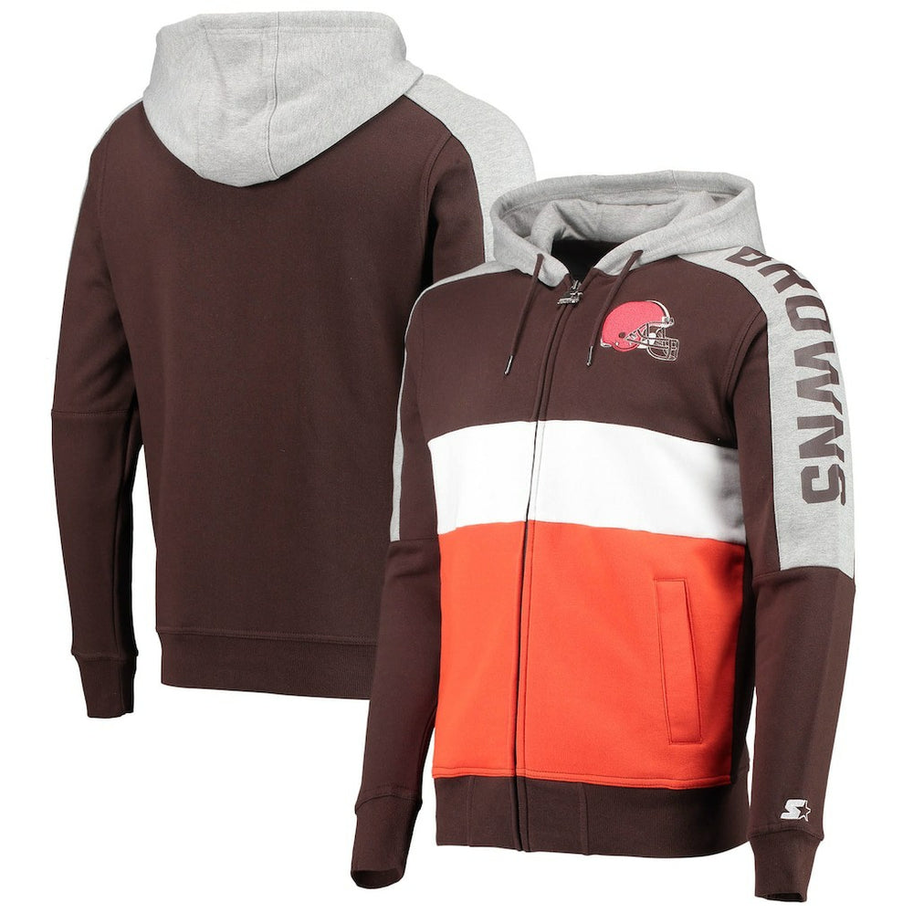 Starter Playoffs Color Block Full-Zip Hoodie - Cleveland Browns Hoodies
