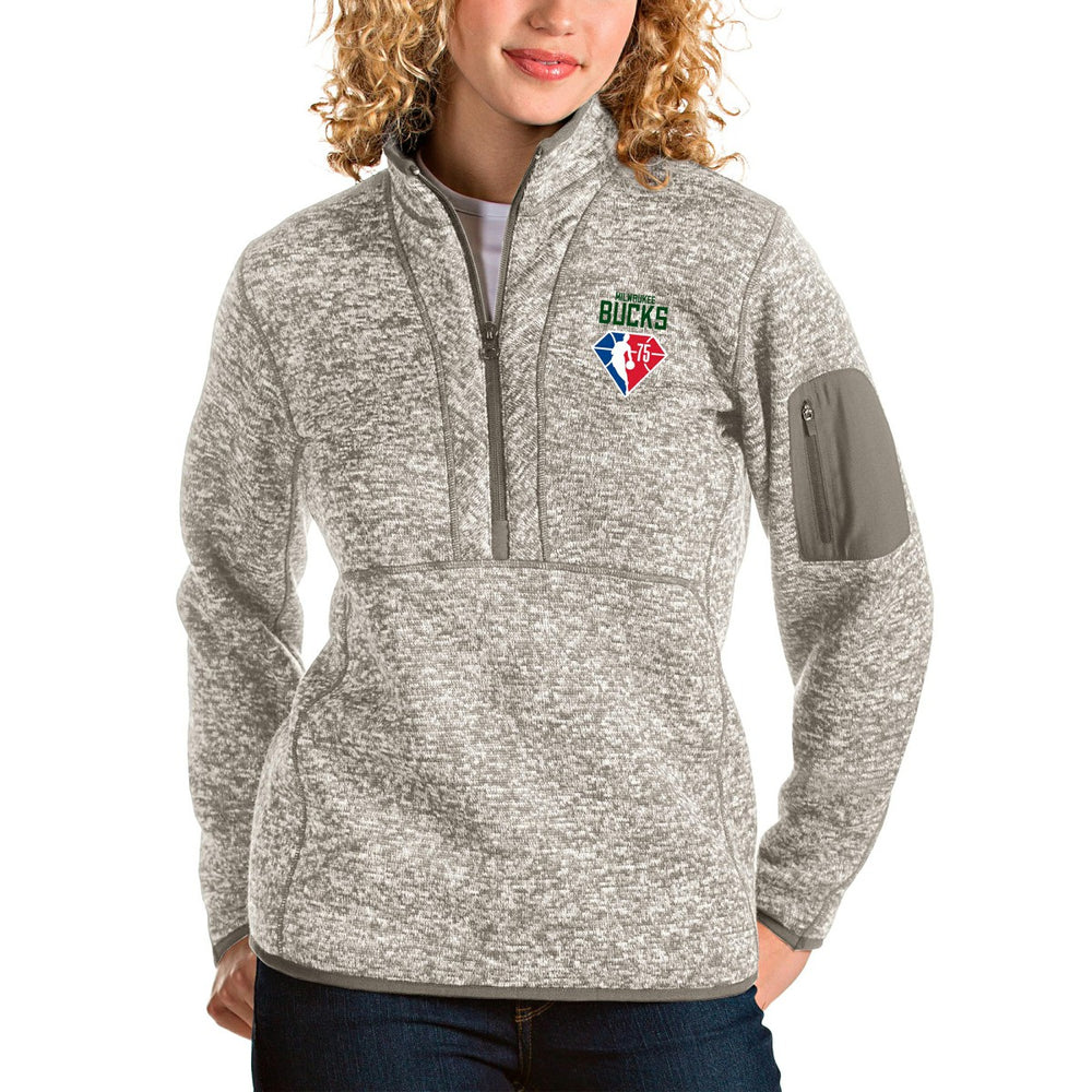 Milwaukee Bucks Antigua Women's NBA 75th Anniversary Fortune Quarter-Zip Pullover Jacket