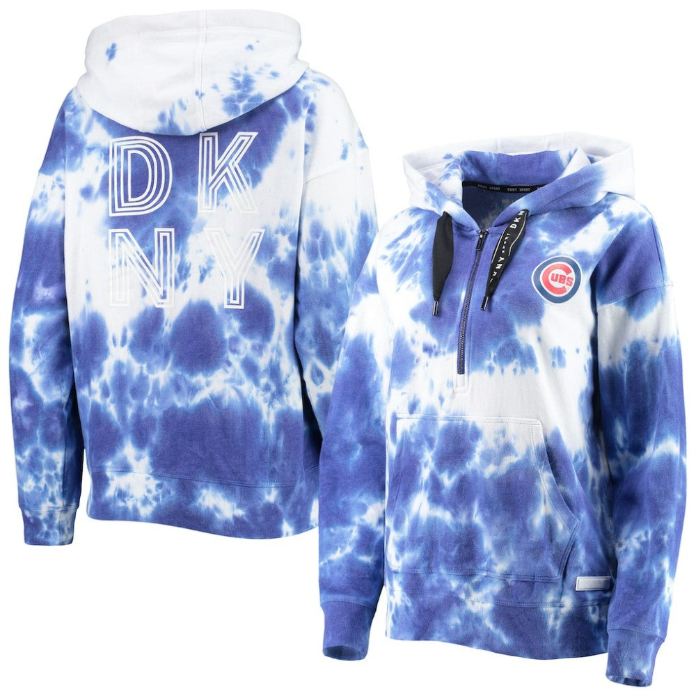 White/Royal Chicago Cubs DKNY Sport Women's Dakota Tie-Dye Half-Zip Hoodie
