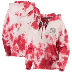 White/Red Washington Nationals DKNY Sport Women's Dakota Tie-Dye Half-Zip Hoodie