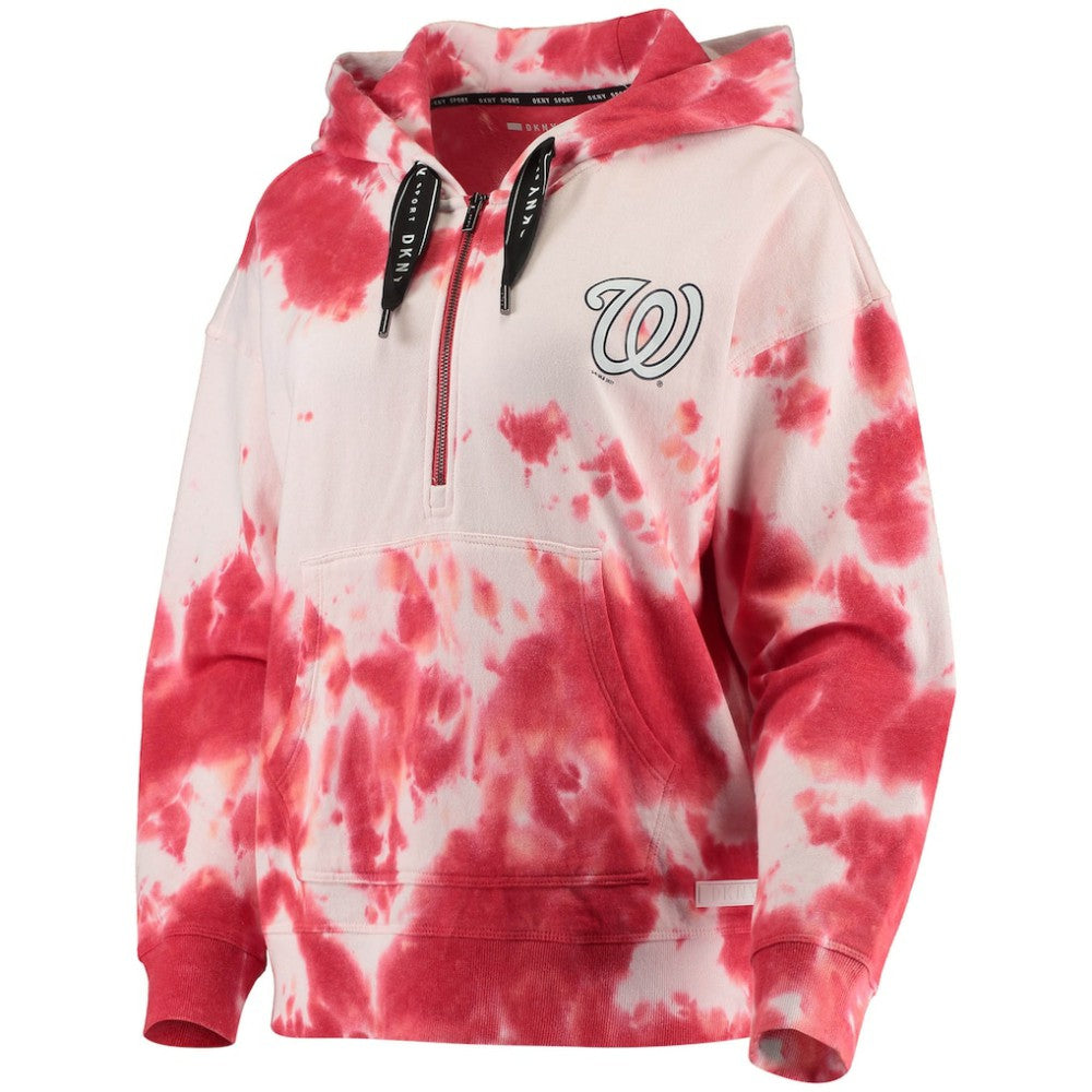White/Red Washington Nationals DKNY Sport Women's Dakota Tie-Dye Half-Zip Hoodie