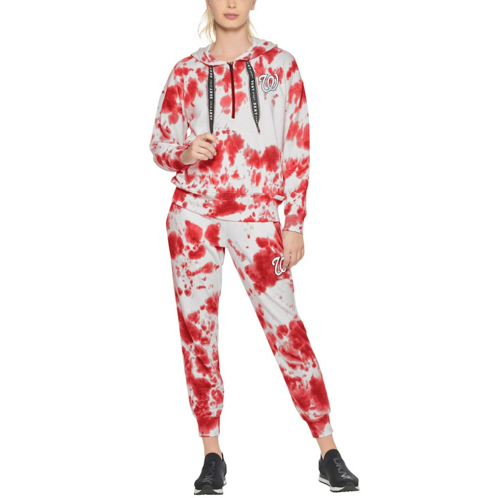 White/Red Washington Nationals DKNY Sport Women's Dakota Tie-Dye Half-Zip Hoodie