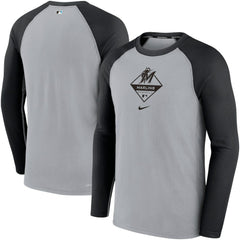 Gray/Black Miami Marlins Nike Game Authentic Collection Performance Raglan Long Sleeve T-Shirt