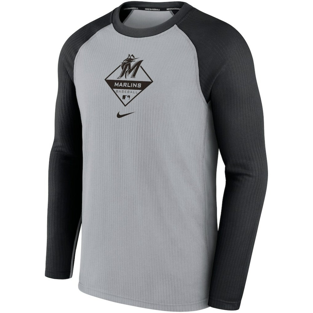 Gray/Black Miami Marlins Nike Game Authentic Collection Performance Raglan Long Sleeve T-Shirt