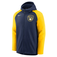 Navy/Gold Milwaukee Brewers Nike Authentic Collection Performance Raglan Full-Zip Hoodie