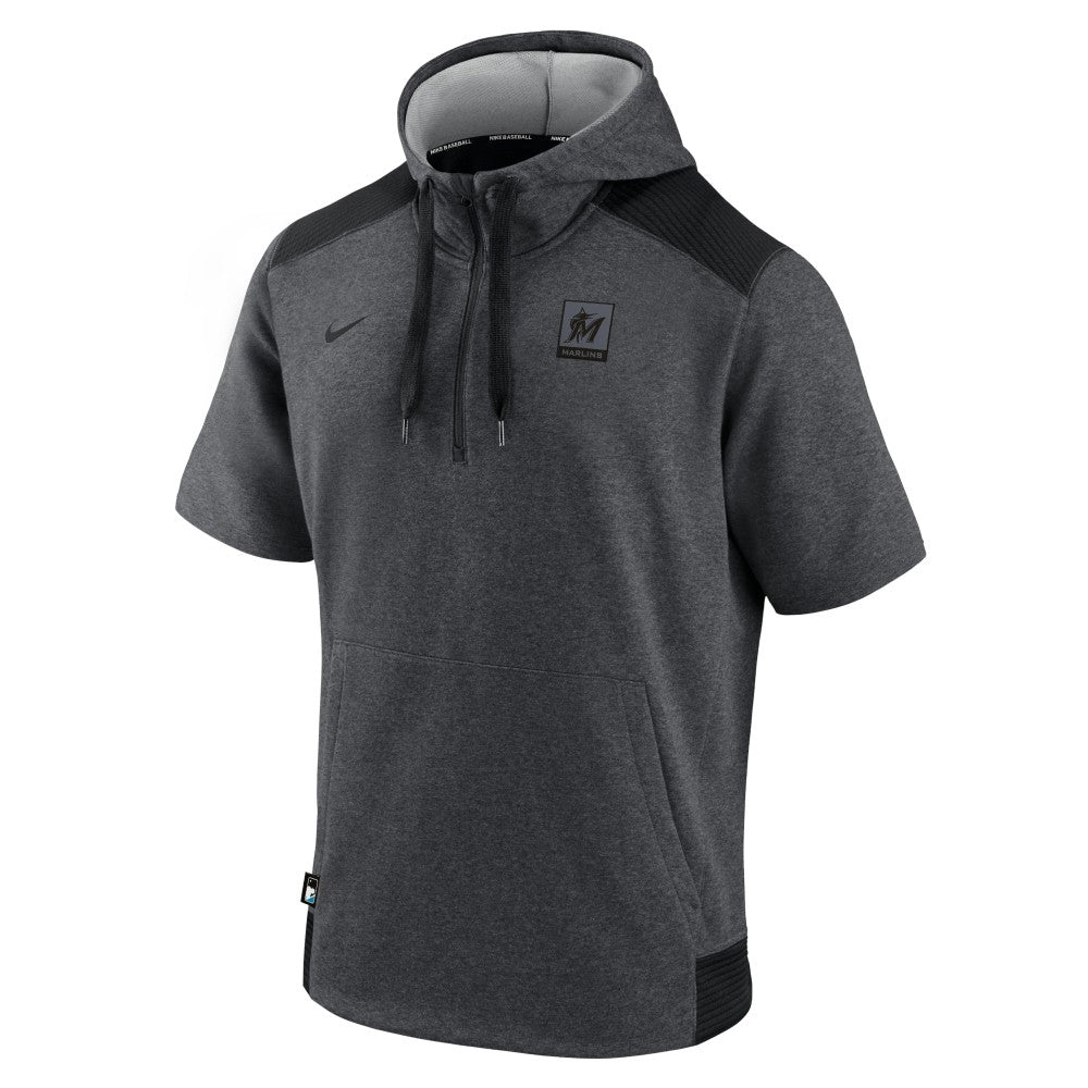 Heathered Charcoal/Black Miami Marlins Nike Authentic Collection Dry Flux Performance Quarter-Zip Short Sleeve Hoodie