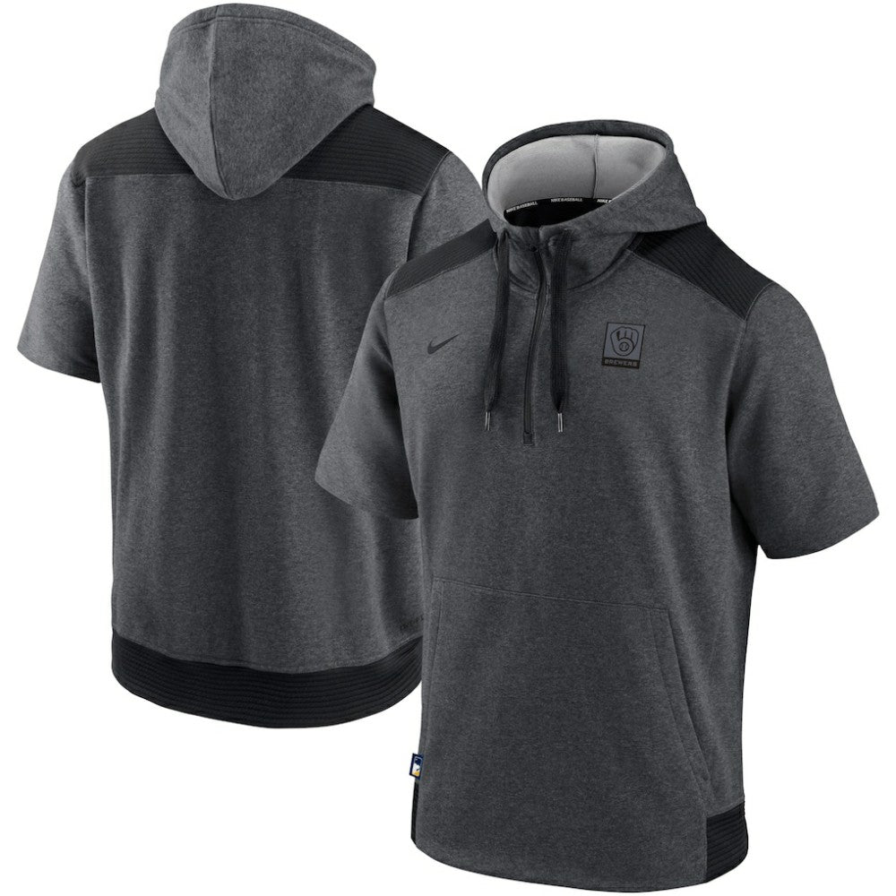 Heathered Charcoal/Black Milwaukee Brewers Nike Authentic Collection Dry Flux Performance Quarter-Zip Short Sleeve Hoodie