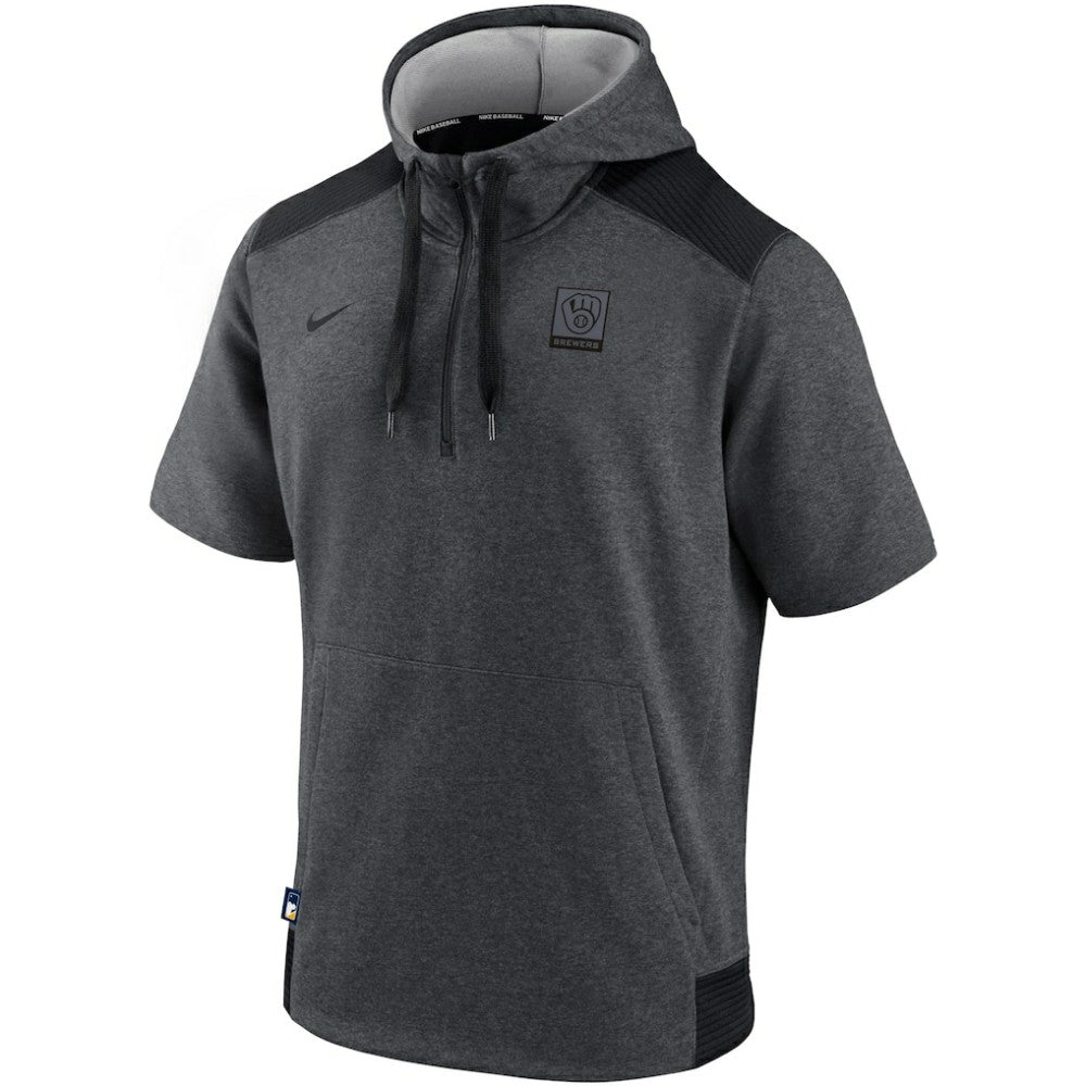Heathered Charcoal/Black Milwaukee Brewers Nike Authentic Collection Dry Flux Performance Quarter-Zip Short Sleeve Hoodie
