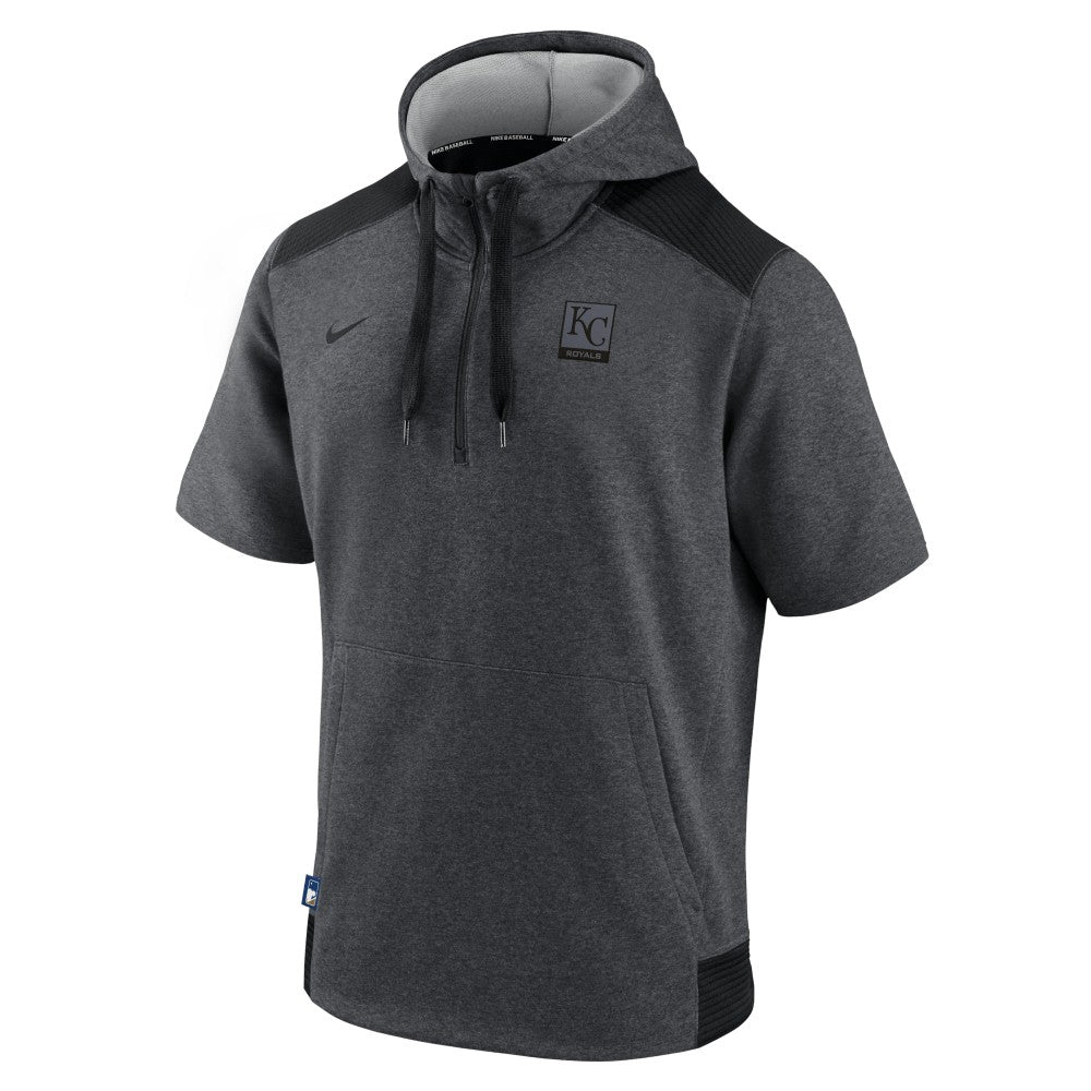 Heathered Charcoal/Black Kansas City Royals Nike Authentic Collection Dry Flux Performance Quarter-Zip Short Sleeve Hoodie