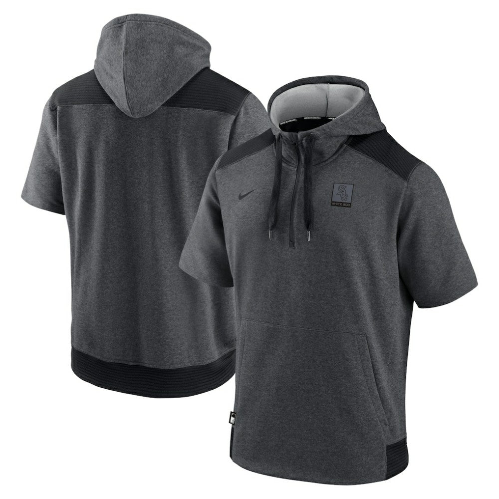 Heathered Charcoal/Black Chicago White Sox Nike Authentic Collection Dry Flux Performance Quarter-Zip Short Sleeve Hoodie