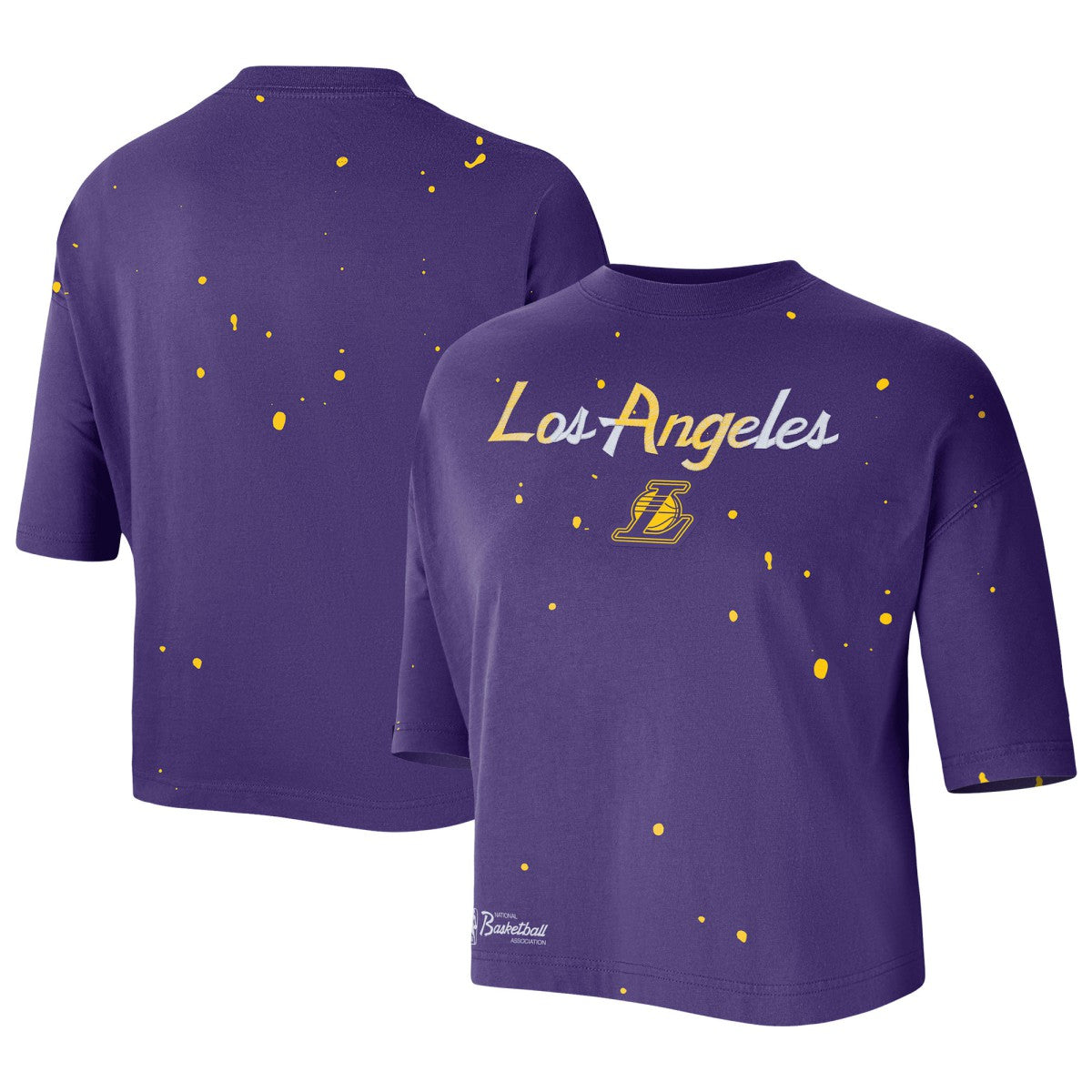 Nike Los Angeles Lakers Women's Courtside Splatter Cropped T-Shirt
