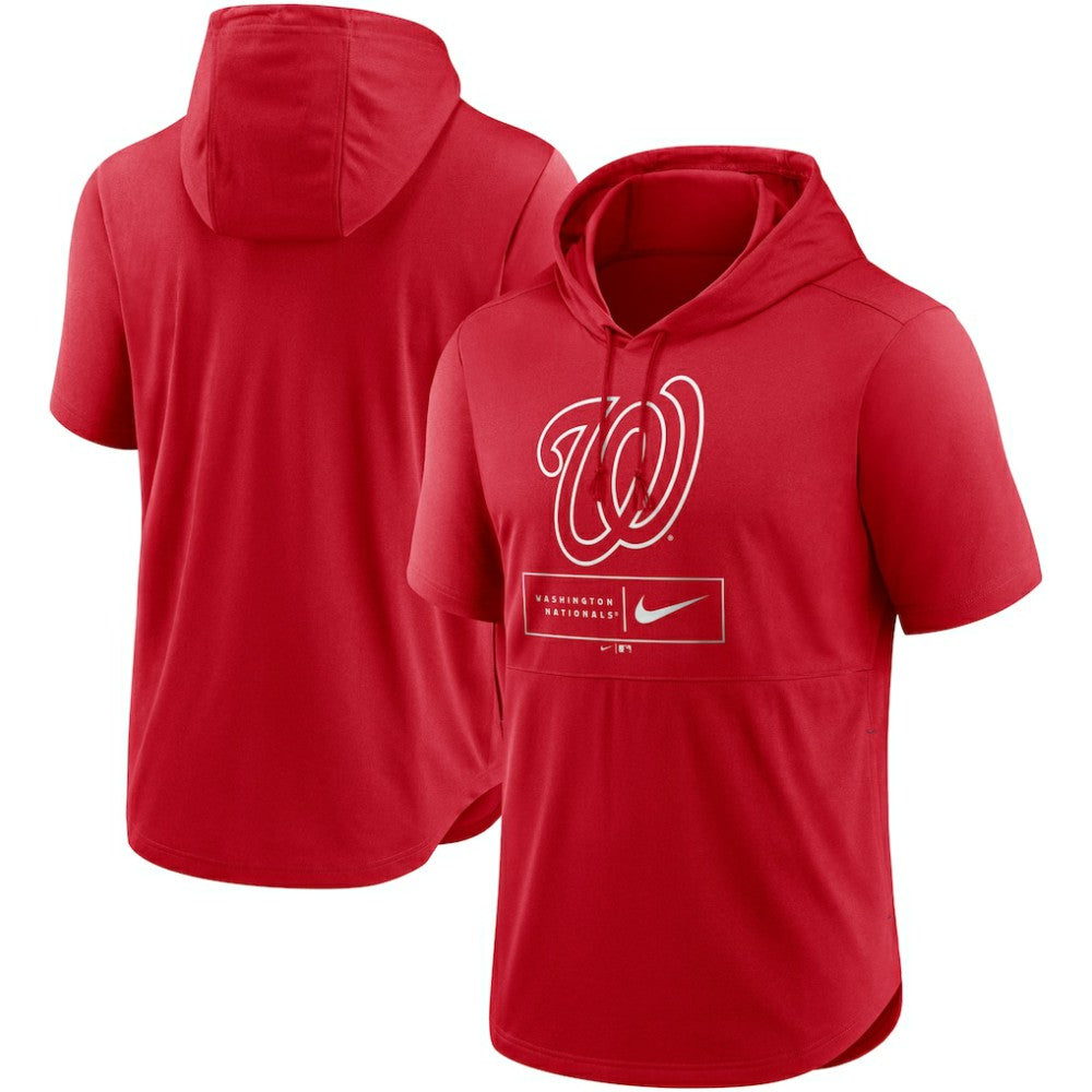 Red Washington Nationals Nike Lockup Performance Short Sleeve Lightweight Hooded Top
