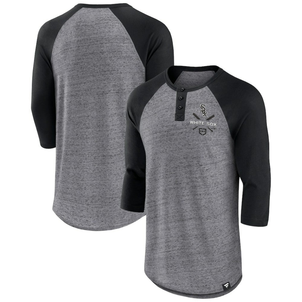 Heathered Gray/Black Chicago White Sox Fanatics Iconic Above Heat Speckled Raglan Henley 3/4 Sleeve T-Shirt