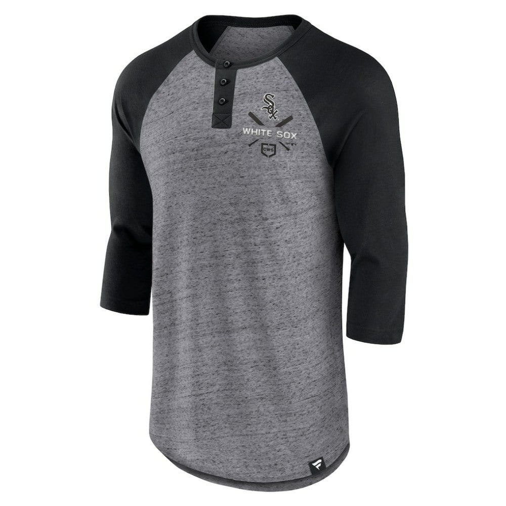 Heathered Gray/Black Chicago White Sox Fanatics Iconic Above Heat Speckled Raglan Henley 3/4 Sleeve T-Shirt