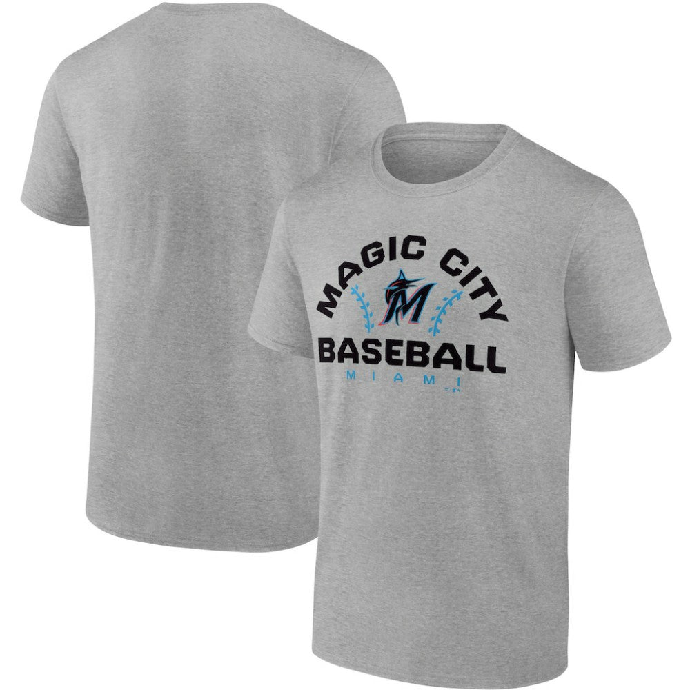 Heathered Gray Miami Marlins Fanatics Iconic Go for Two T-Shirt