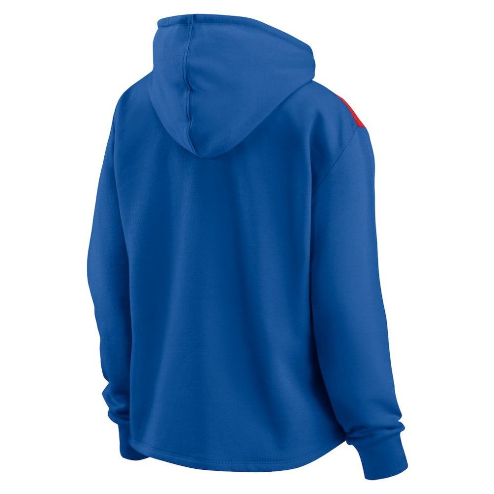 Royal Chicago Cubs Fanatics Women's Iconic Overslide Color-Block Quarter-Zip Hoodie