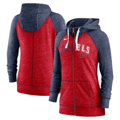 Heather Red/Heather Navy Los Angeles Angels Nike Women's Split Wordmark Gym Vintage Raglan Lightweight Full-Zip Hoodie