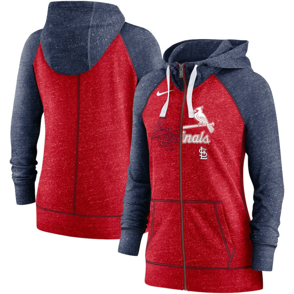 Heather Red/Heather Navy St. Louis Cardinals Nike Women's Split Wordmark Gym Vintage Raglan Lightweight Full-Zip Hoodie