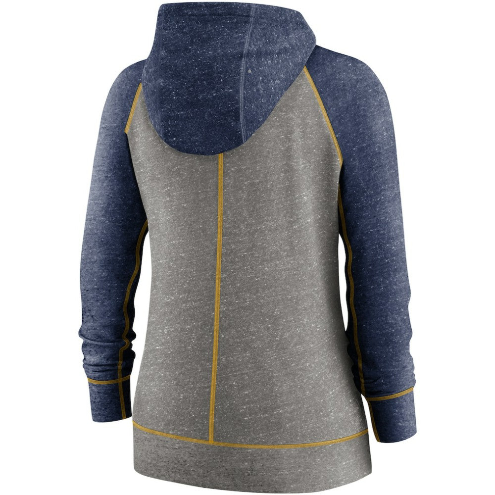 Heather Charcoal/Heather Navy Milwaukee Brewers Nike Women's Split Wordmark Gym Vintage Raglan Lightweight Full-Zip Hoodie
