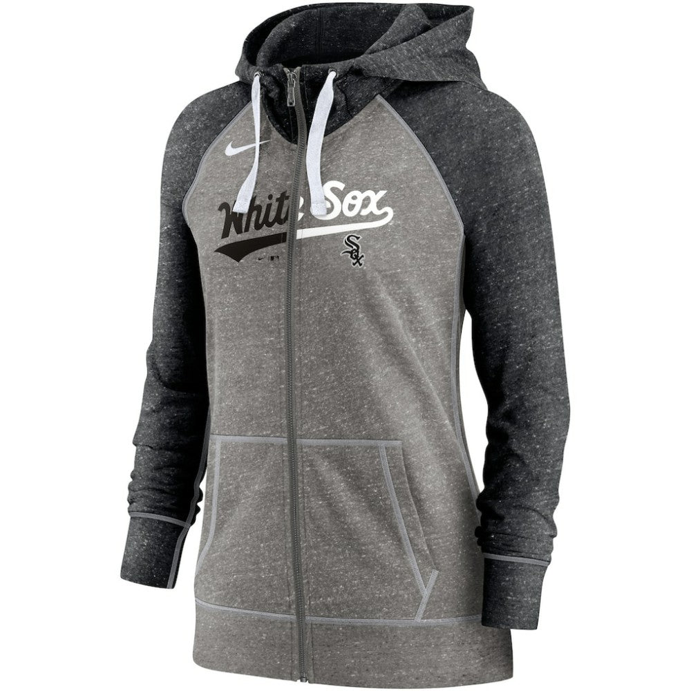 Heather Charcoal/Heather Black Chicago White Sox Nike Women's Split Wordmark Gym Vintage Raglan Lightweight Full-Zip Hoodie