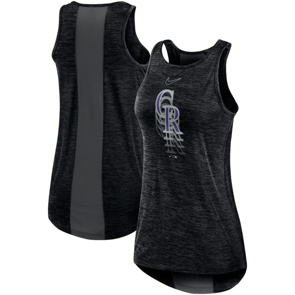 Black Colorado Rockies Nike Women's Logo Fade High Neck Performance Tank Top