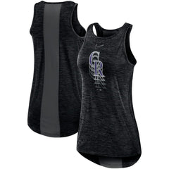 Black Colorado Rockies Nike Women's Logo Fade High Neck Performance Tank Top