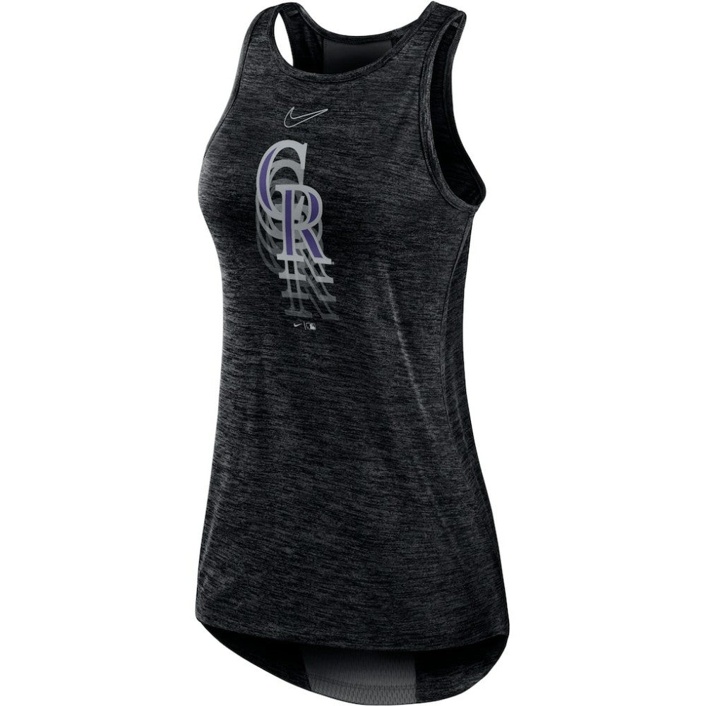 Black Colorado Rockies Nike Women's Logo Fade High Neck Performance Tank Top