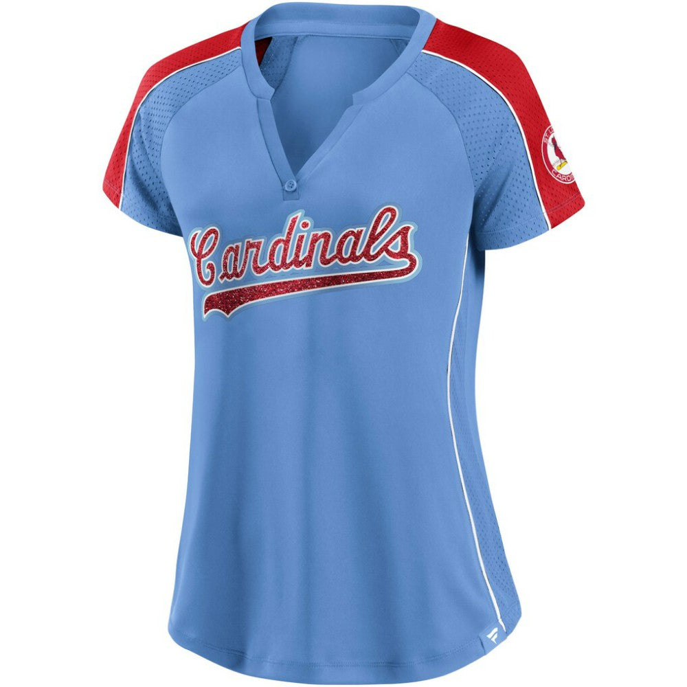 St. Louis Cardinals Fanatics Women's Light Blue/Red True Classic League Diva Pinstripe Raglan V-Neck T-Shirt